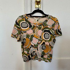 Monki funky colorful cropped short sleeve shirt